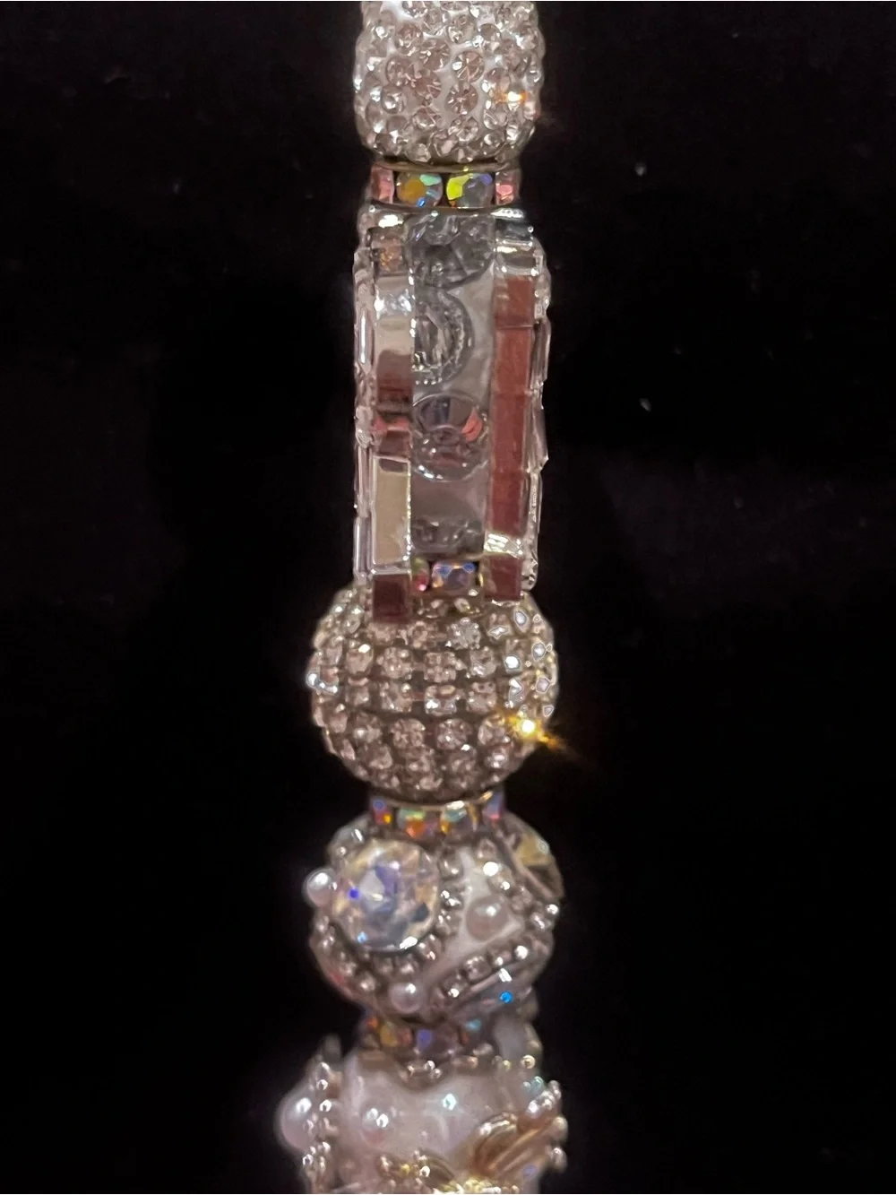 Designer inspired ultra luxe Silver Crystal & Pearl Logo focal fancy beaded pen